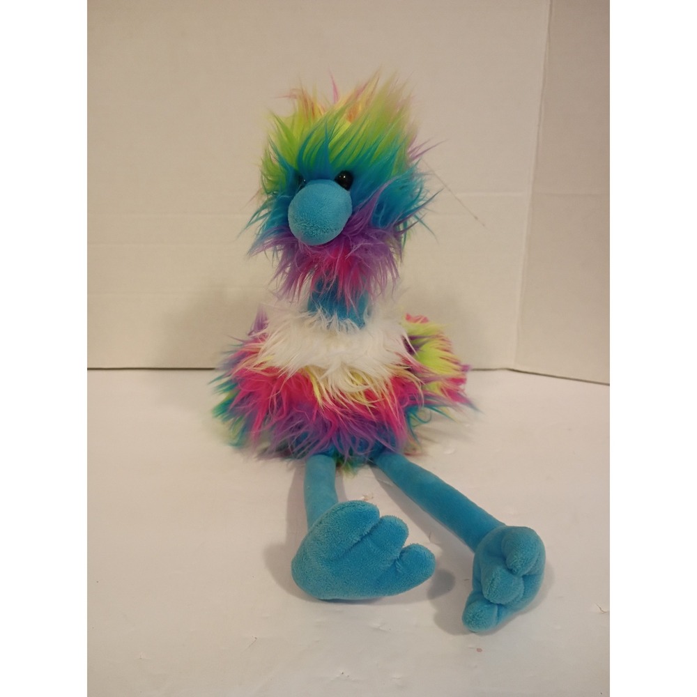 Rainbow Ostrich Plush Bird Neon Multi-Color Shaggy Faux Fur Stuffed Animal
